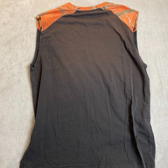 Mossy Oak Mens Tank Top 2XL Camouflage Sleeveless Graphic Logo Black Orange Hunt - Picture 7 of 7